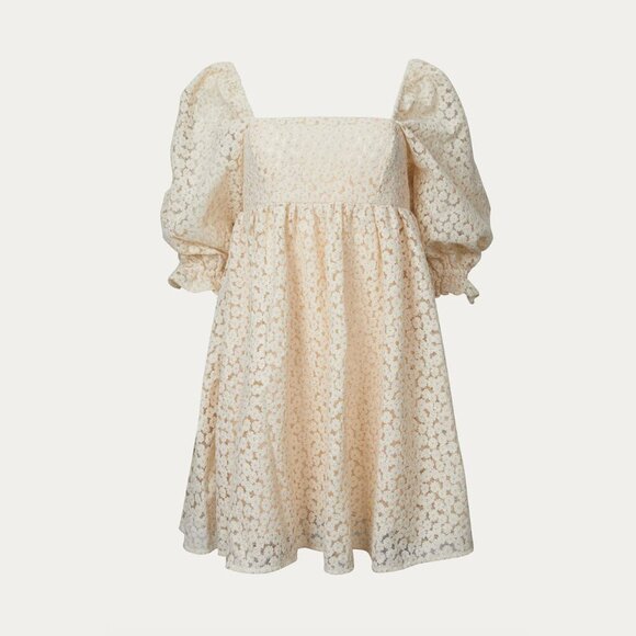 Storia Crochet-Lace Baby Doll Mini Dress in Vanilla/Cream, size M - Picture 2 of 11